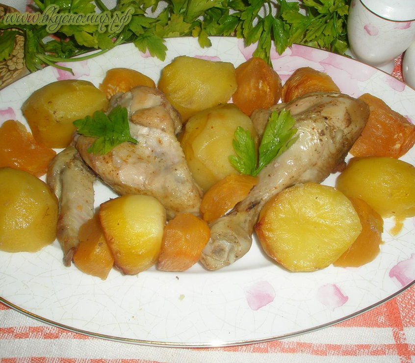 Курица с репой и картофелем в пакете для запекания